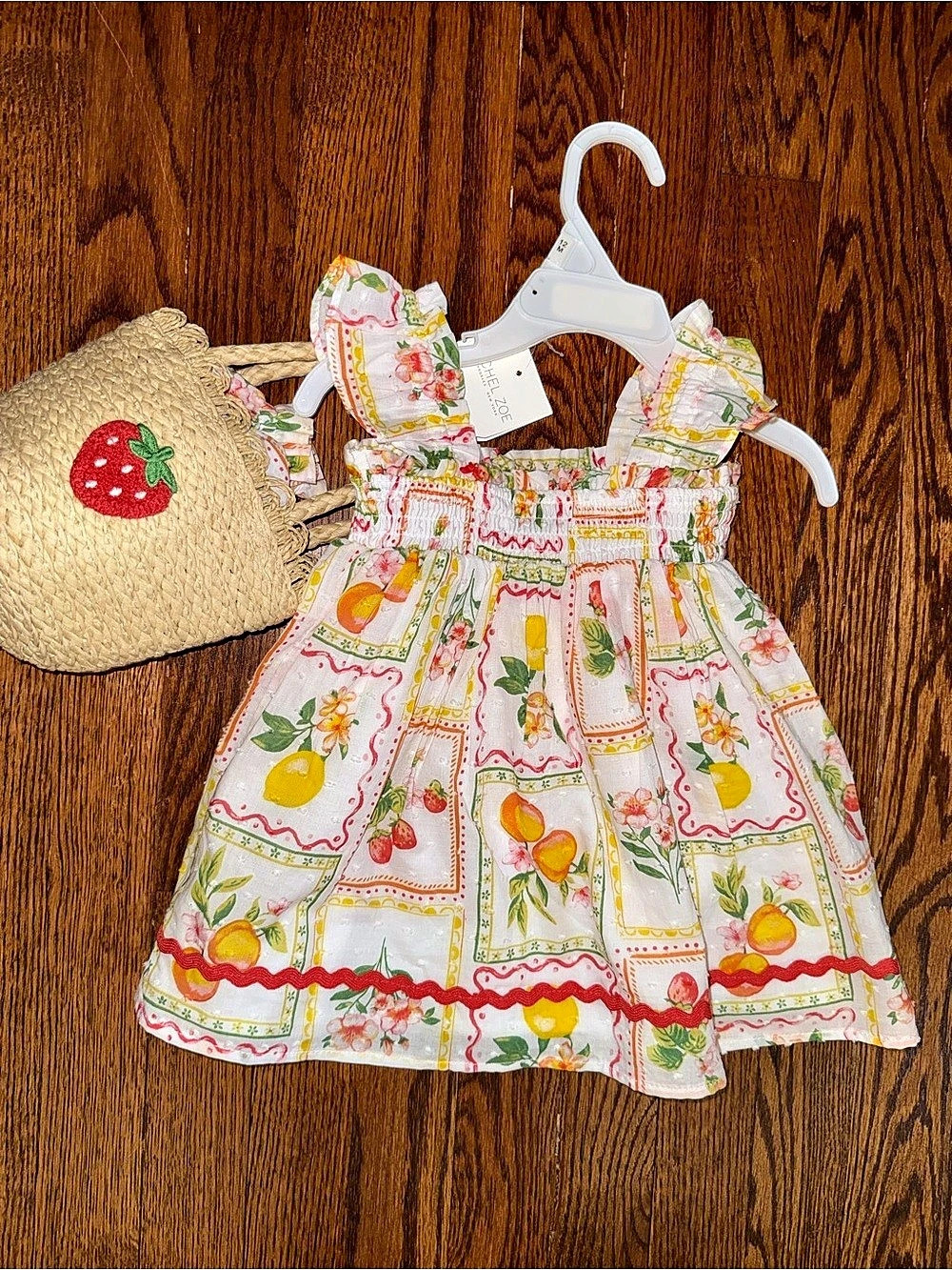 Rachel Zoe Infant Girls Smocked Bodice Fruit Tile Print Dress With Purse Fruit